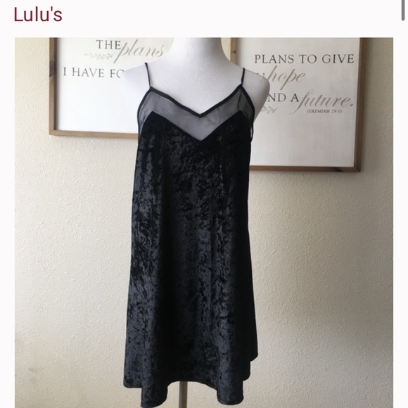 Lulu’s black velvet mini dress with mesh details - Picture 1 of 3